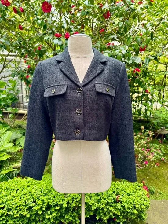 Sandro Cropped Tweed Blazer Black Sz 38 - Picture 2 of 13